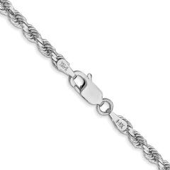 Cuerda de oro blanco de 14 quilates de 3 mm con talla de diamante y cadena con cierre de langosta