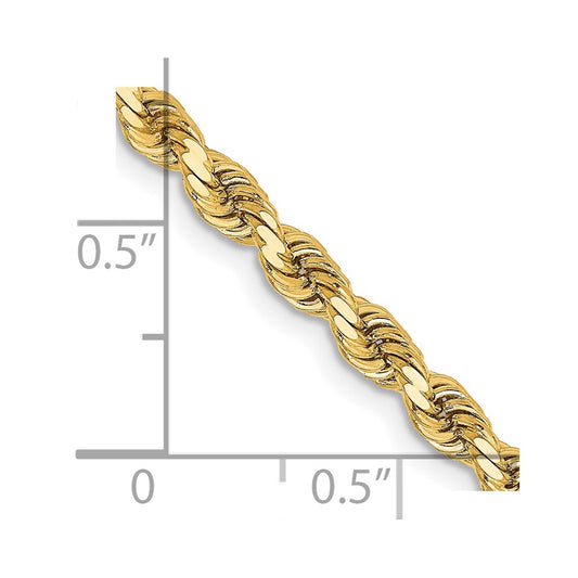 14 Karat Gelbgold, 3,25 mm, diamantgeschliffenes Seil mit Karabinerverschlusskette