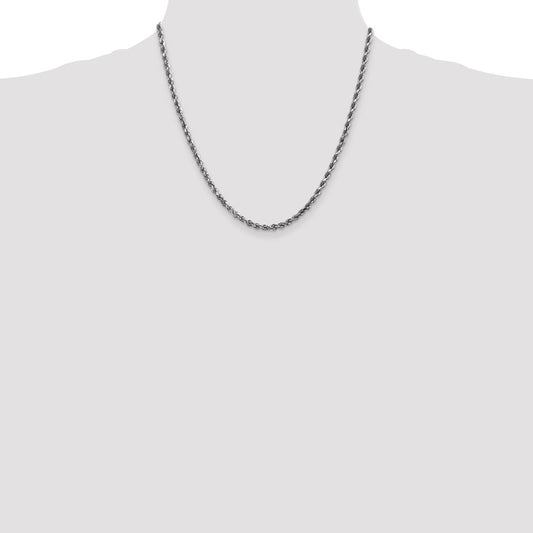 Cuerda de oro blanco de 14 quilates de 3,5 mm con talla de diamante y cadena con cierre de langosta