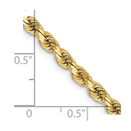 Cuerda de oro amarillo de 14 quilates con corte de diamante de 3,75 mm y cadena con cierre de langosta