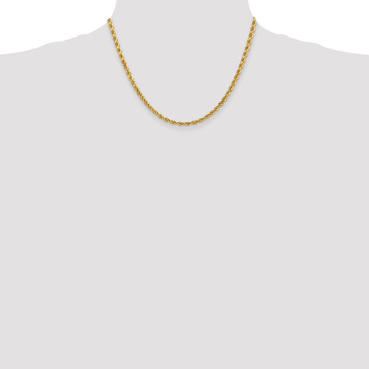 Cuerda de oro amarillo de 14 quilates de 4 mm con talla de diamante y cadena con cierre de langosta