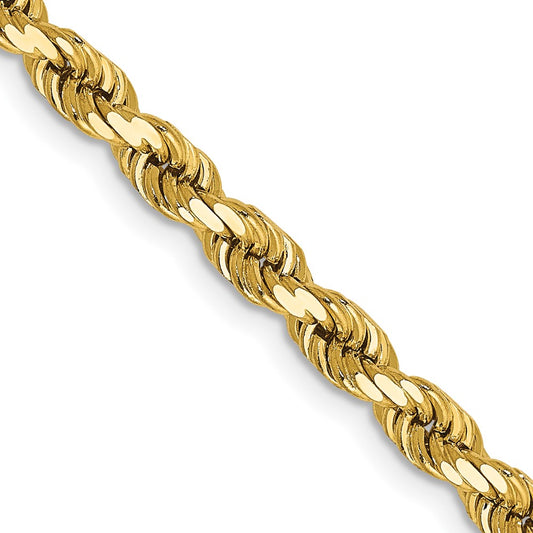 14K Yellow Gold 4mm Diamond-cut Rope with Lobster Clasp Chain