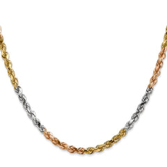 14K Tri-Color Gold 4mm Diamond-cut Rope Chain