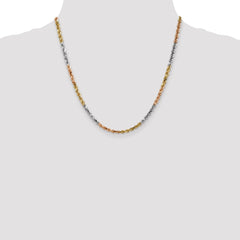 Cadena de cuerda con corte de diamante de 4 mm de oro tricolor de 14 quilates