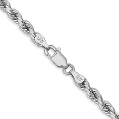 Cuerda de oro blanco de 14 quilates de 4 mm con talla de diamante y cadena con cierre de langosta