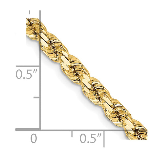Cuerda de oro amarillo de 14 quilates de 4,25 mm con talla de diamante y cadena con cierre de langosta