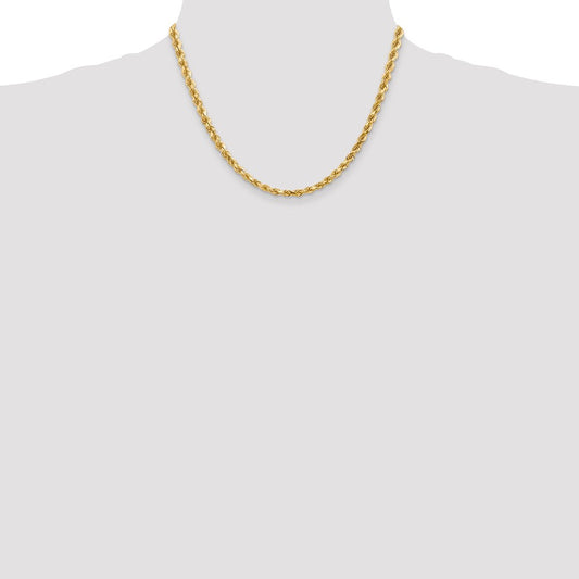 Cuerda de oro amarillo de 14 quilates de 4,5 mm con talla de diamante y cadena con cierre de langosta