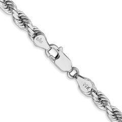 Cuerda de oro blanco de 14 quilates de 4,5 mm con talla de diamante y cadena con cierre de langosta