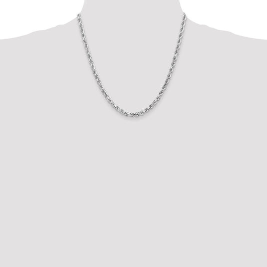 Cuerda de oro blanco de 14 quilates de 4,5 mm con talla de diamante y cadena con cierre de langosta