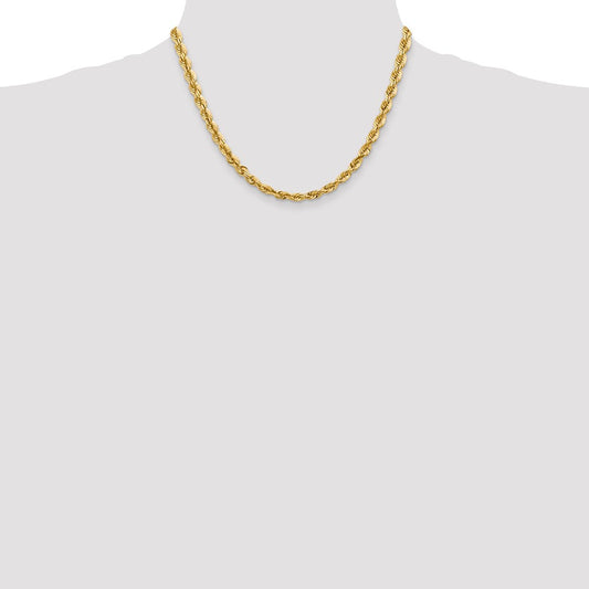Cuerda de oro amarillo de 14 quilates de 5,5 mm con talla de diamante y cadena con cierre de langosta