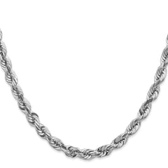 Cuerda de oro blanco de 14 quilates de 5,5 mm con talla de diamante y cadena con cierre de langosta