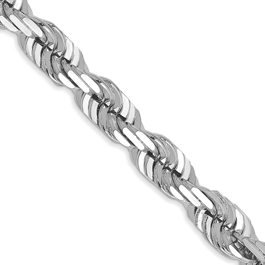 14K White Gold 5.5mm Diamond-cut Rope with Lobster Clasp Chain