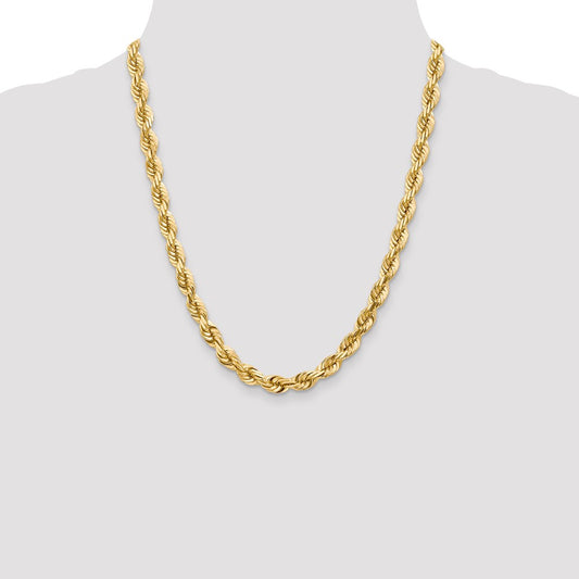 Cuerda de oro amarillo de 14 quilates de 7 mm con talla de diamante y elegante cadena con cierre de langosta