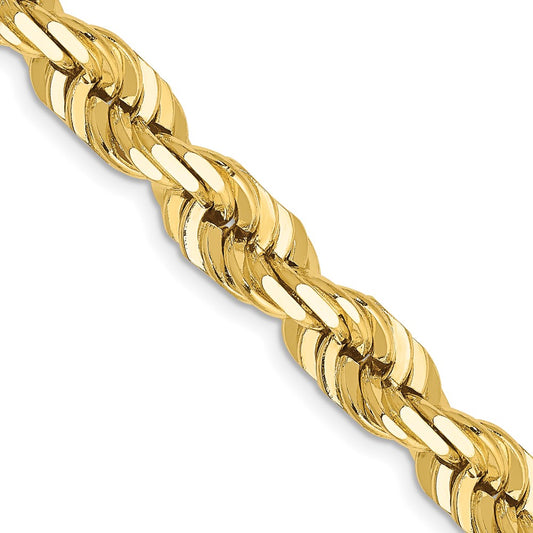 14K Yellow Gold 7mm Diamond-cut Rope with Fancy Lobster Clasp Chain