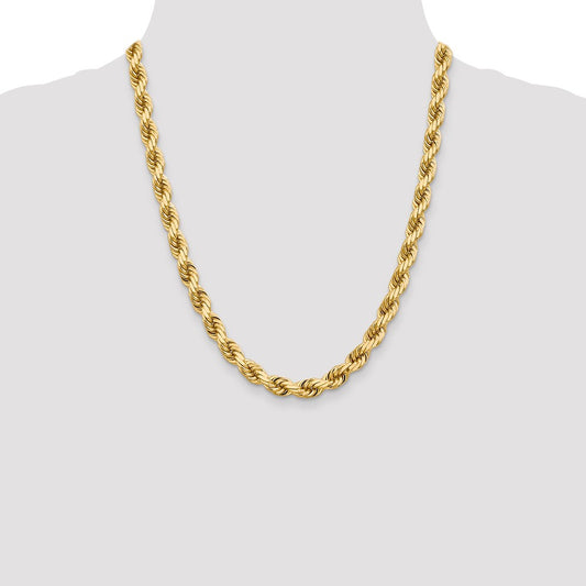 14K Yellow Gold 8mm Diamond-cut Rope with Fancy Lobster Clasp Chain