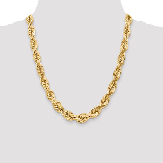 Cuerda de oro amarillo de 14 quilates de 10 mm con talla de diamante y elegante cadena con cierre de langosta