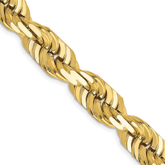 14K Yellow Gold 10mm Diamond-cut Rope with Fancy Lobster Clasp Chain