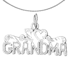 Sterling Silver I Love Grandma Pendant (Rhodium or Yellow Gold-plated)