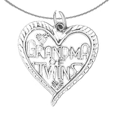 Sterling Silver Grandma Of Twins Pendant (Rhodium or Yellow Gold-plated)