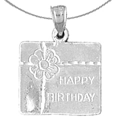 Colgante de feliz cumpleaños en plata de ley (bañado en rodio o oro amarillo)