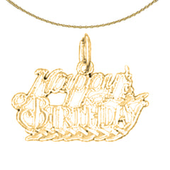 Colgante de feliz cumpleaños en plata de ley (bañado en rodio o oro amarillo)
