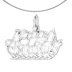 Sterling Silver Happy Birthday Pendant (Rhodium or Yellow Gold-plated)