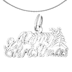 Sterling Silver Merry Christmas Pendant (Rhodium or Yellow Gold-plated)