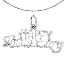 Sterling Silver Happy Anniversary Pendant (Rhodium or Yellow Gold-plated)