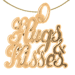 Sterling Silver Hugs & Kisses Pendant (Rhodium or Yellow Gold-plated)