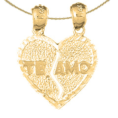 Sterling Silver Te Amo Pendant (Rhodium or Yellow Gold-plated)
