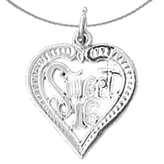 Sterling Silver Sweet 16 Pendant (Rhodium or Yellow Gold-plated)