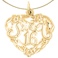 Sterling Silver Sweet 16 Pendant (Rhodium or Yellow Gold-plated)