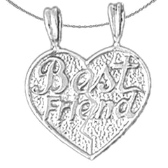 Sterling Silver Best Friends In Heart Pendant (Rhodium or Yellow Gold-plated)