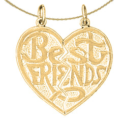 Sterling Silver Best Friends In Heart Pendant (Rhodium or Yellow Gold-plated)