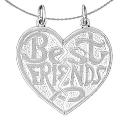 Sterling Silver Best Friends In Heart Pendant (Rhodium or Yellow Gold-plated)