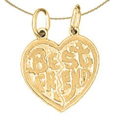 Sterling Silver Best Friends In Heart Pendant (Rhodium or Yellow Gold-plated)