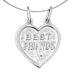 Sterling Silver Best Friends In Heart Pendant (Rhodium or Yellow Gold-plated)