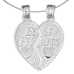 Sterling Silver Best Friends In Heart Pendant (Rhodium or Yellow Gold-plated)