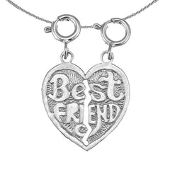 Sterling Silver Best Friends In Heart Pendant (Rhodium or Yellow Gold-plated)