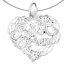 Sterling Silver Best Friend In Heart Pendant (Rhodium or Yellow Gold-plated)