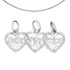 Sterling Silver Best Friend In Heart Pendant (Rhodium or Yellow Gold-plated)