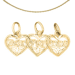 Sterling Silver Best Friend In Heart Pendant (Rhodium or Yellow Gold-plated)