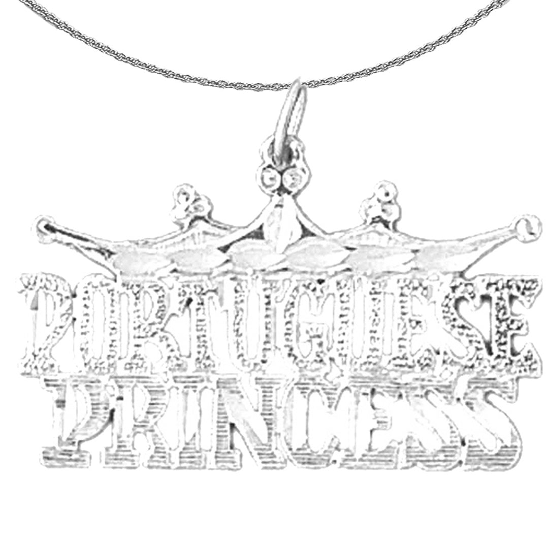 Sterling Silver Portuguese Princess Pendant (Rhodium or Yellow Gold-plated)