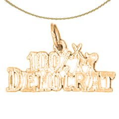 Sterling Silver 100% Democrat Pendant (Rhodium or Yellow Gold-plated)