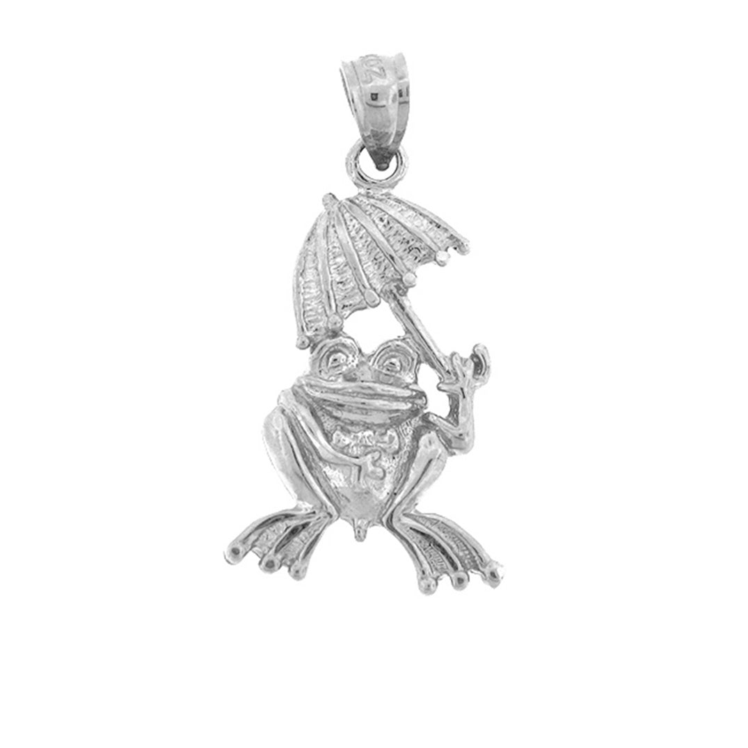 Sterling Silver Frog With Umbrella Pendant