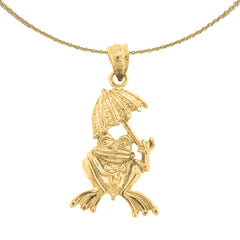 Sterling Silver Frog With Umbrella Pendant (Rhodium or Yellow Gold-plated)