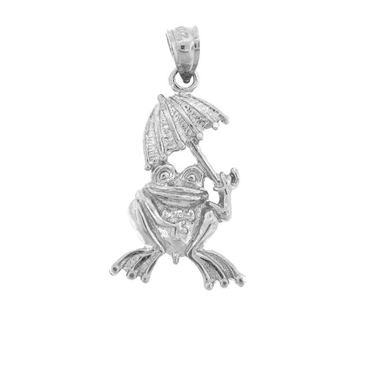 Sterling Silver Frog With Umbrella Pendant