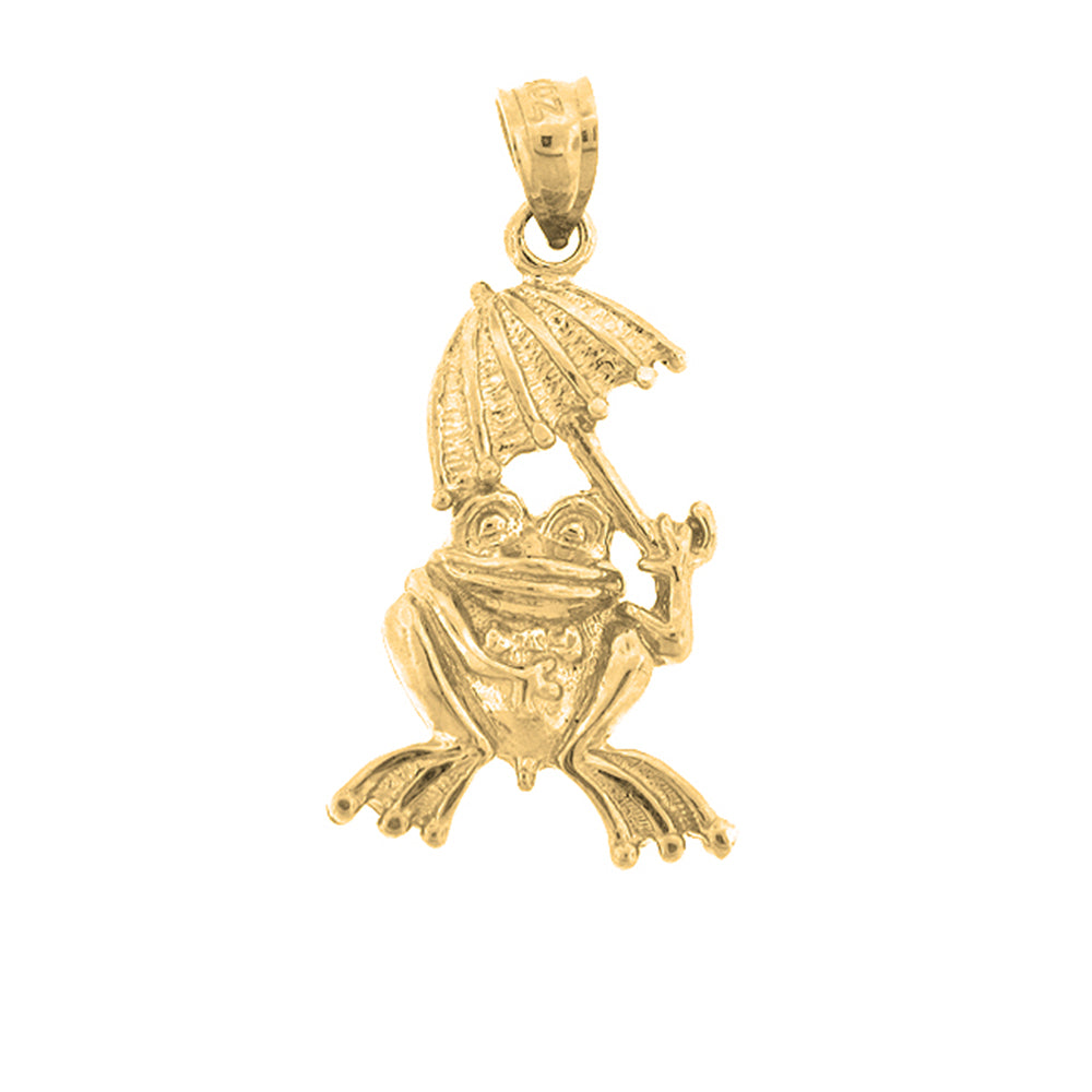 Yellow Gold-plated Silver Frog With Umbrella Pendant