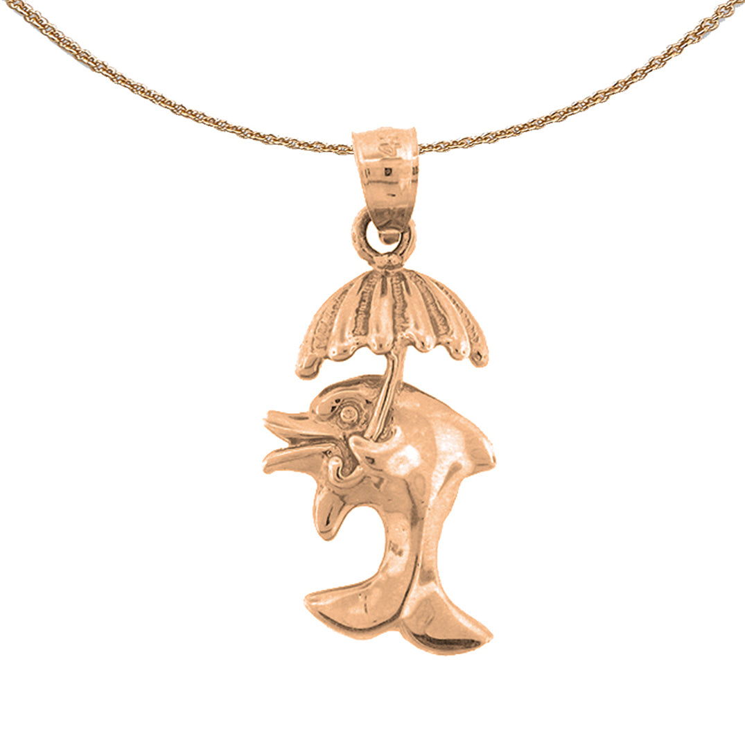 14K or 18K Gold Dolphin With Umbrella Pendant