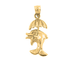 Yellow Gold-plated Silver Dolphin With Umbrella Pendant